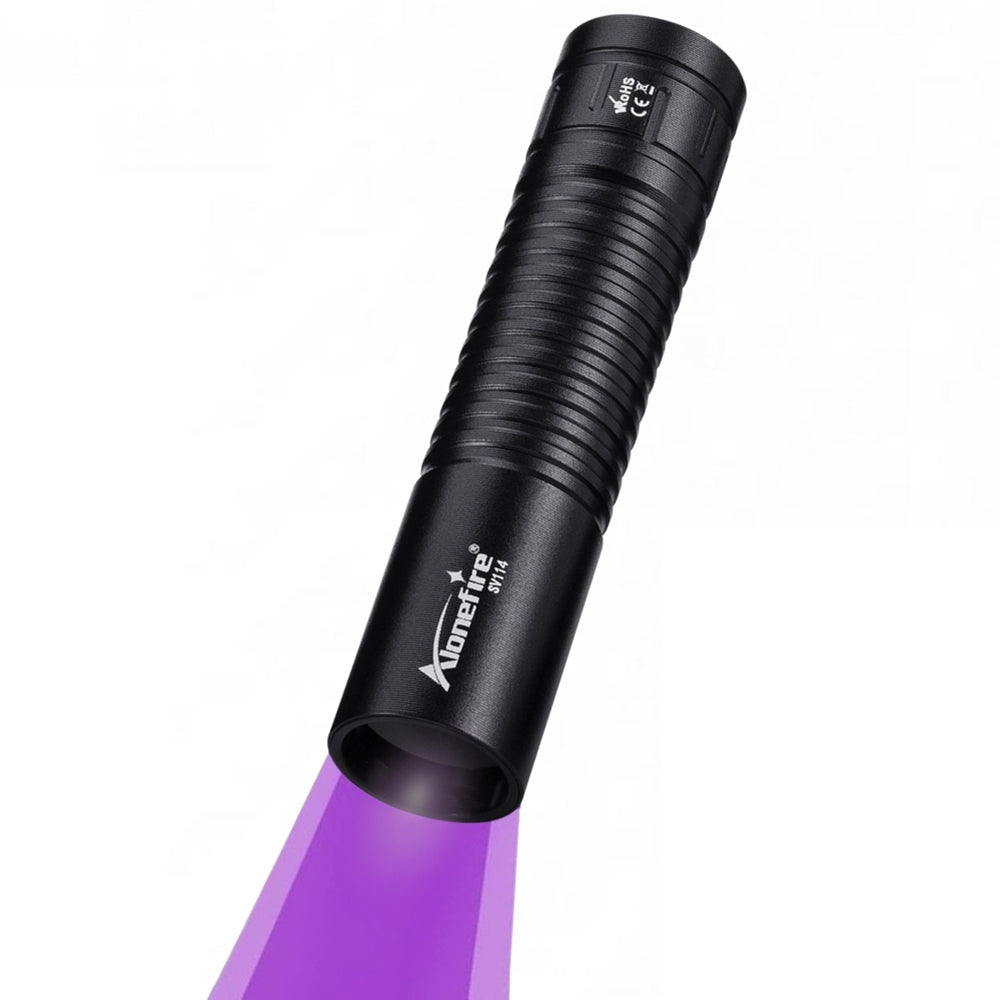 Alonefire SV114 Mini 365nm UV Flashlight USB C Rechargeable Black Light Woods Lamp Money Detector for Resin Curing, Pet Urine Detection, Scorpion, Fishing, Minerals, Rocks, Bed Bug, Leaks
