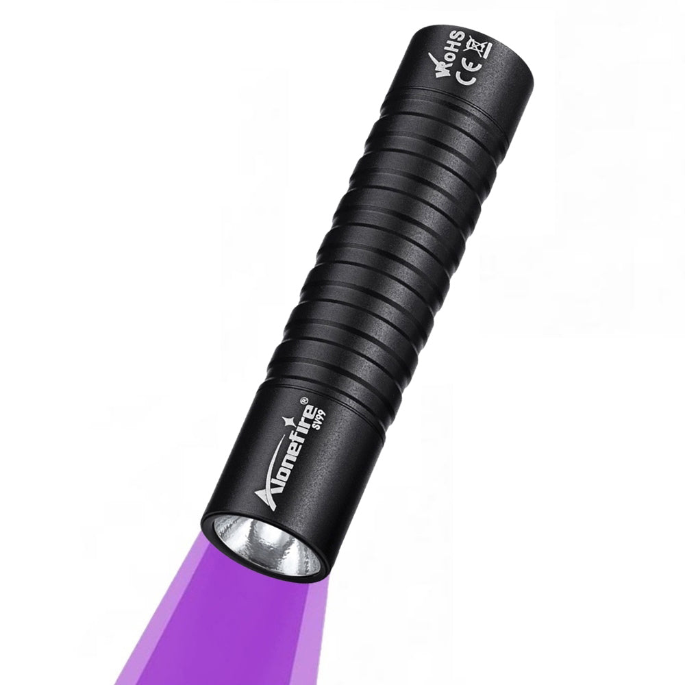Alonefire SV99 395nm UV Flashlight Small 3W Mini Black Light USB C Rechargeable Money Detector for Pet Urine Detector, Scorpion, Resin Curing, Bed Bug, Fishing, Minerals with Built-in Battery