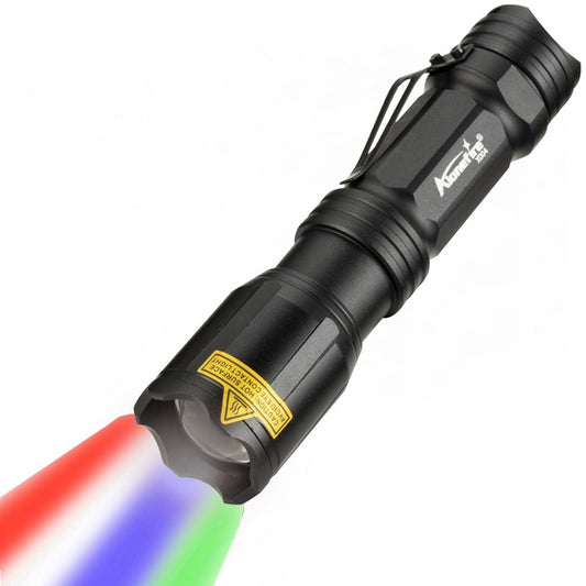 Alonefire X004 Multicolor Flashlight Red Light Green Light USB Rechargeable Blue Light Flashlight RGB Color Changing Waterproof for Night Observation Astronomy Aviation Tracking