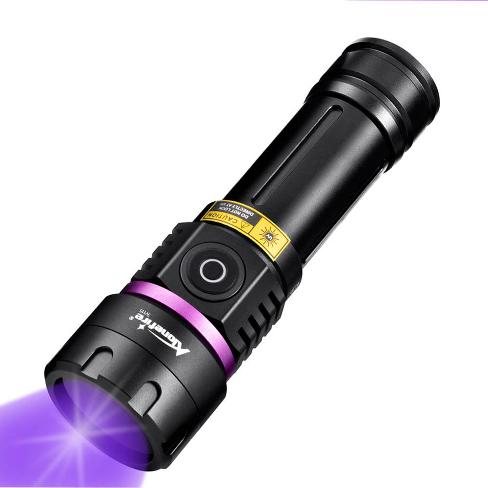 Alonefire SV115 365nm UV Flashlight 30W Powerful Blacklight USB C Rechargeable Black Light for Pet Urine Detector, Scorpion, Resin, Bed Bug, Fishing