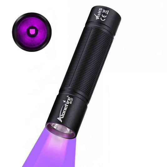 Alonefire SV127 Mini 395nm UV Flashlight USB C Rechargeable Blacklight Woods Lamp Money Detector Black Light for Pet Urine Detetector, Minerals, Rocks, AC Leaks with Built-in Battery