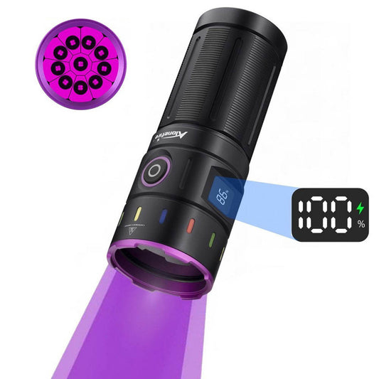 Alonefire SV140 365nm UV Flashlight Strong 60W USB Rechargeable Digital Display Black Light for Pet Urine Detection, Resin Curing, Scorpion, Fishing, Minerals