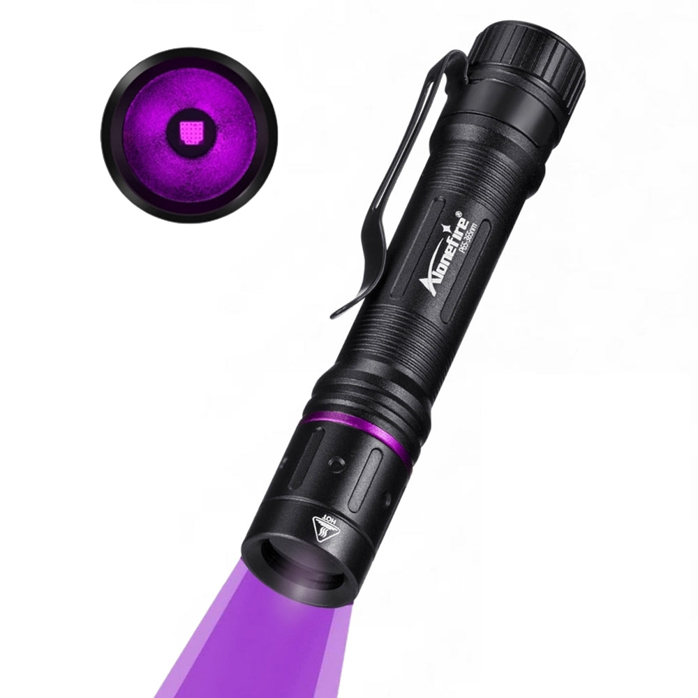 Alonefire P65 Mini 3W UV Flashlight 365nm Portable Ultraviolet Very Small EDC Black Light for Pet Urine Detector, Minerals, Scorpions, Finding Stains, Money Checke