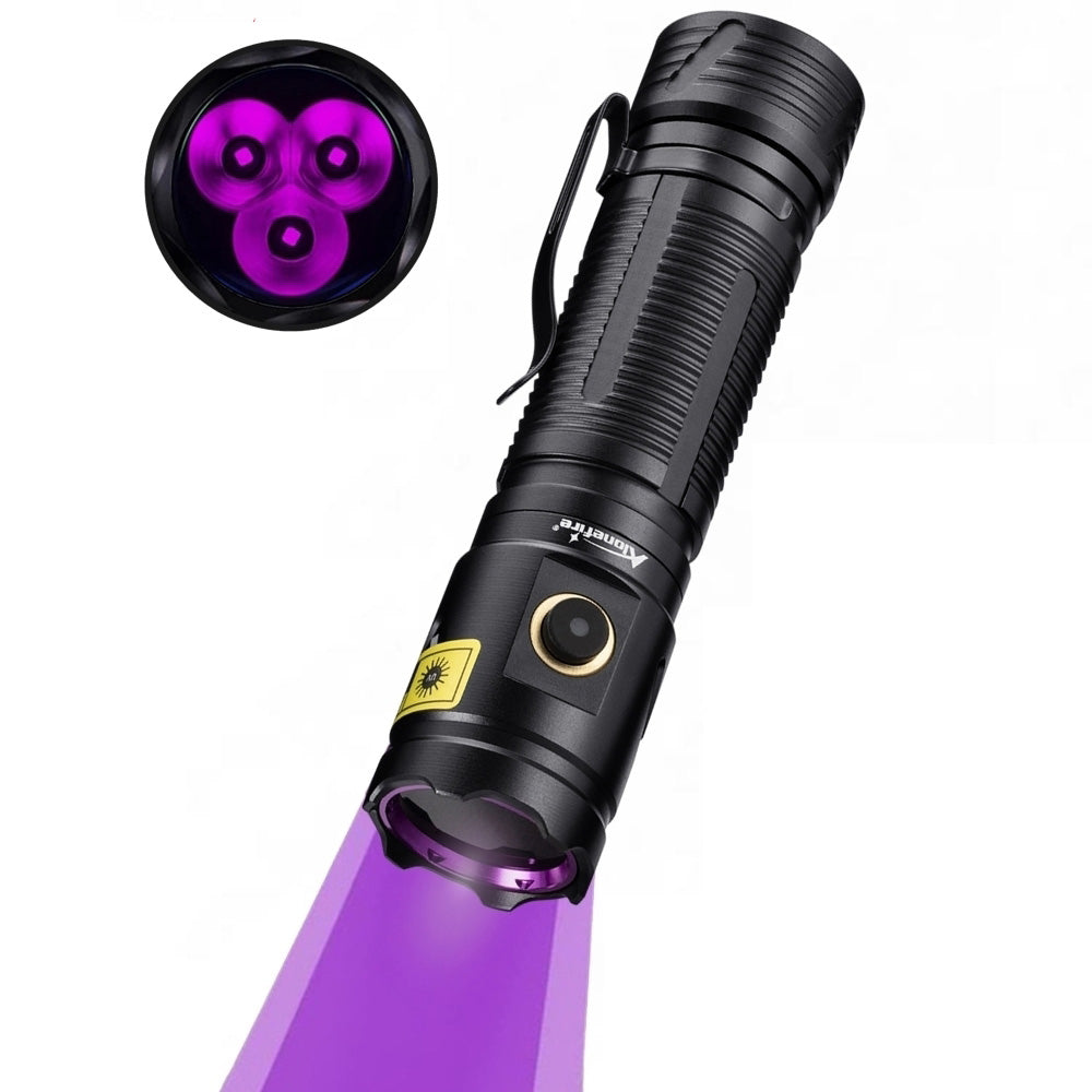 Alonefire SV133 365nm UV Flashlight USB C Rechargeable Woods Lamp Black Light for Pet Urine Detection, Resin Curing, Scorpion, Fishing, Minerals, Rocks, Bed Bug with Battery, UV Protective Glass