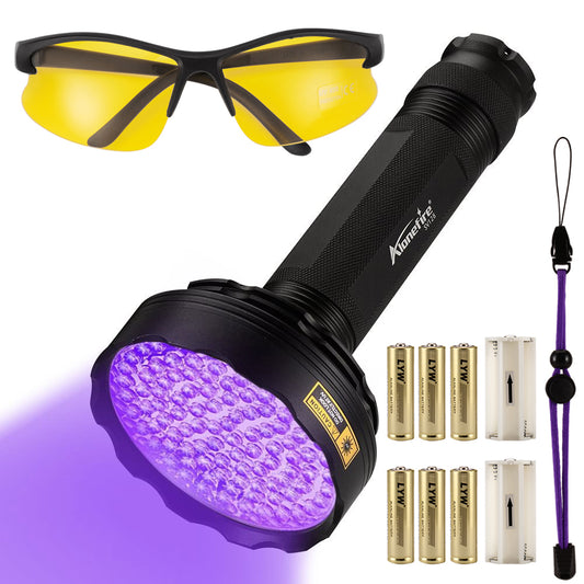Alonefire SV128 128 LED UV Flashlight 395nm Professional Blacklight Pet Urine Detector with Protective Glasses