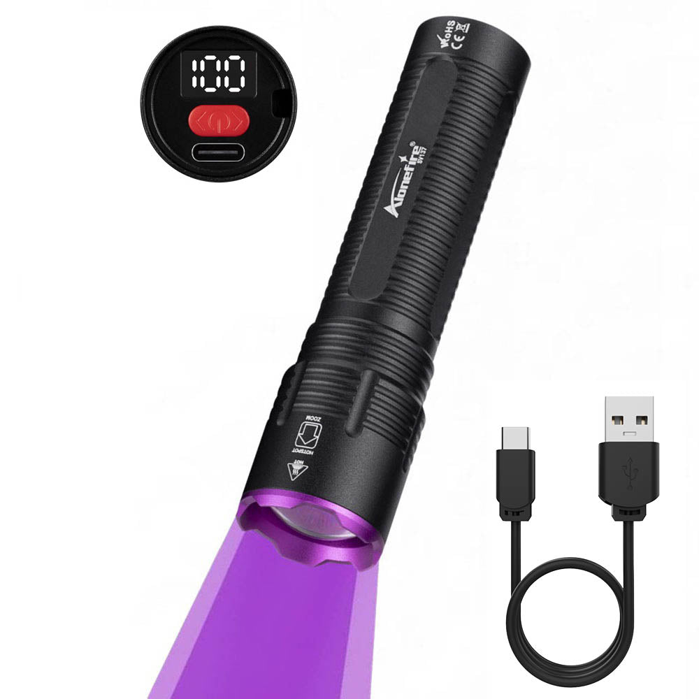 Alonefire SV137 Professional 365nm UV Flashlight USB-C Rechargeable Digital Display Zoom Black Light Pet Urine Detector with Built-in Battery