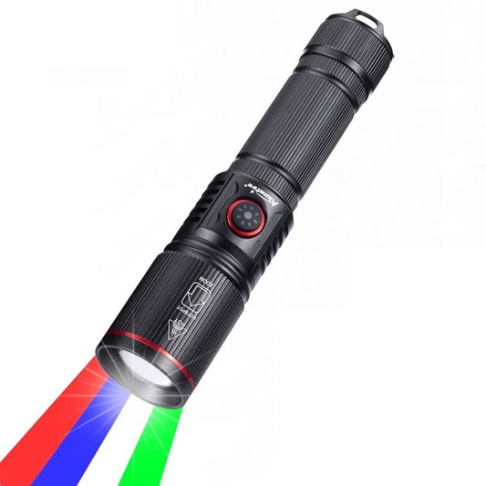 Alonefire SV96 RGBW Multi-Color LED Flashlight USB-C Rechargeable Zoomable Red Green Blue White Light for Astronomy Hunting