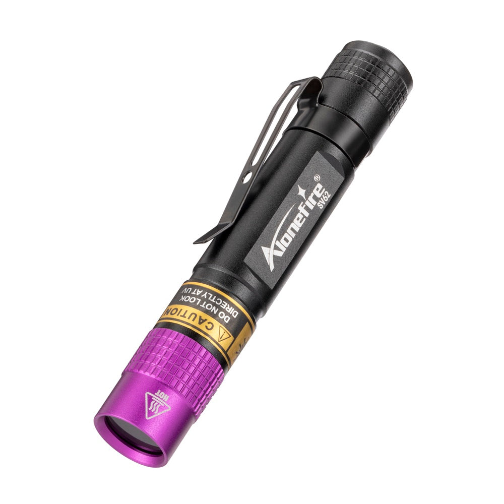 Alonefire SV62 Mini 3W UV Flashlight 365nm Portable Ultraviolet Black Light Very Small EDC for Minerals, Pet Urine Detector, Scorpions, Finding Stains, Money Detection with AAA Battery Easy to Replace