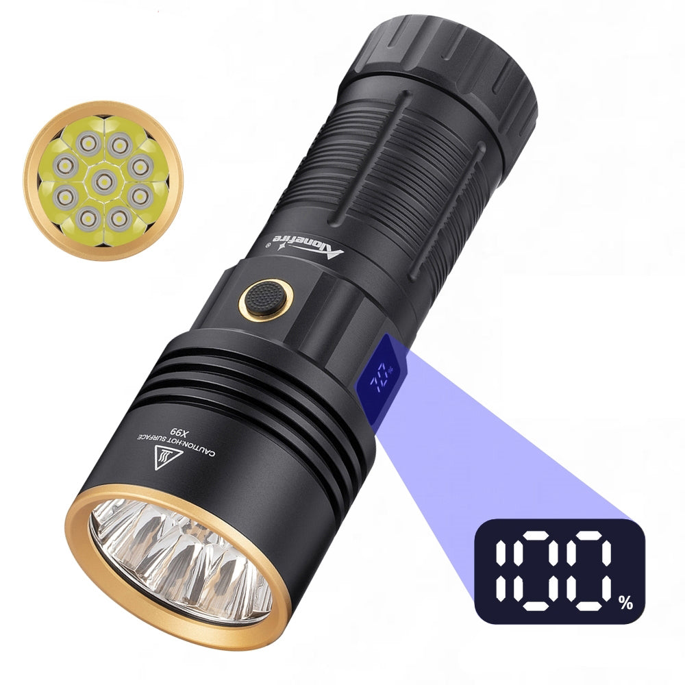 Alonefire X99 LED Flashlight 3500 High Lumens Super Bright USB C Rechargeable 4 Adjustable Modes Waterproof Flash Light Reverse Charging for Camping Emergency Hiking Home