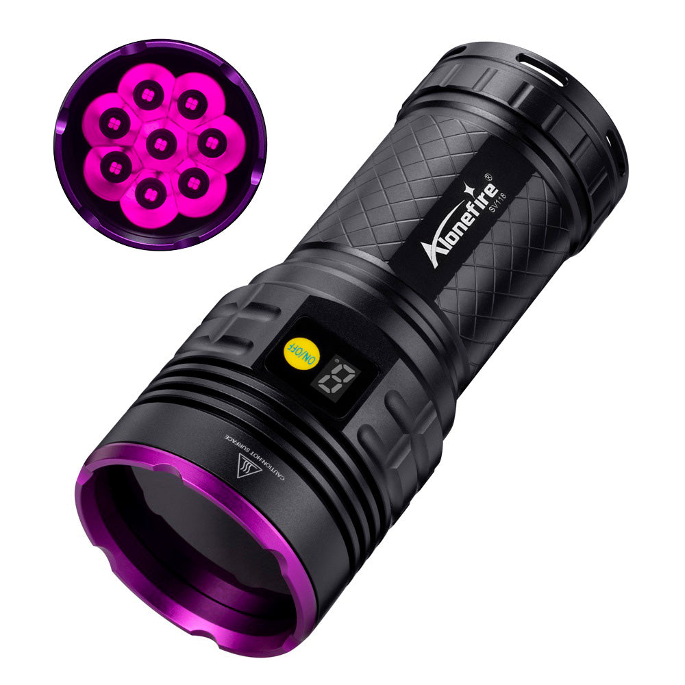 Alonefire SV118 365nm UV Flashlight 80W Powerful Blacklight Digital Display USB C Rechargeable Black Light for Pet Urine Detector, Scorpion, Resin, Bed Bug, Fishing