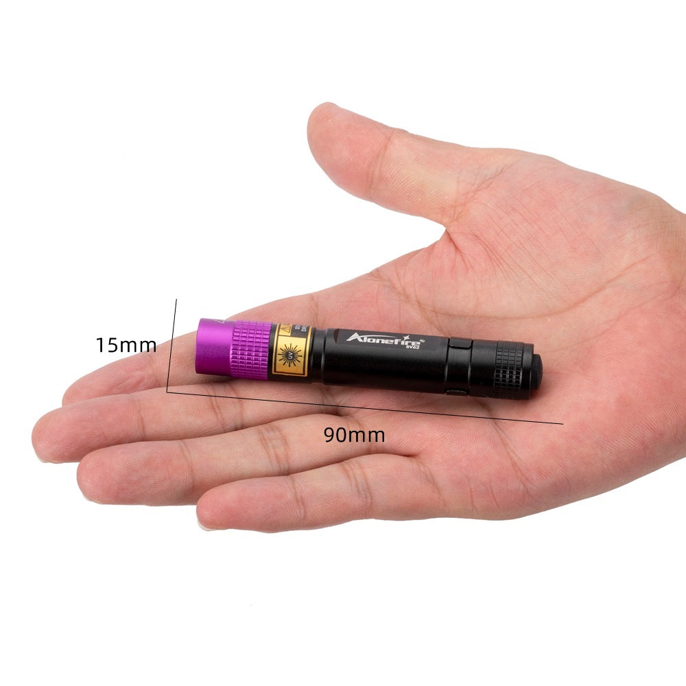 Alonefire SV62 Mini 3W UV Flashlight 365nm Portable Ultraviolet Black Light Very Small EDC for Minerals, Pet Urine Detector, Scorpions, Finding Stains, Money Detection